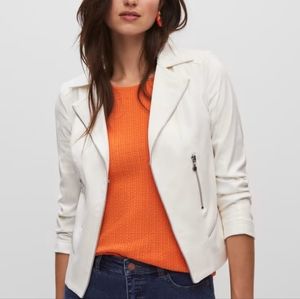 White blazer ○ with zipper pockets + striped cuffs